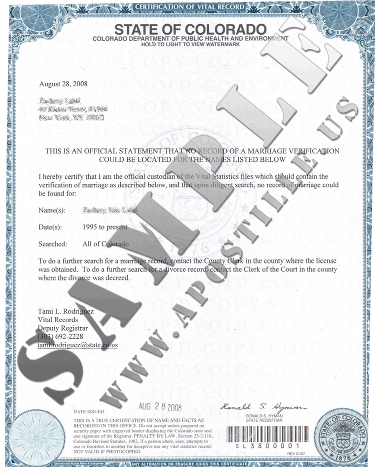 Authentications of Documents State Colorado