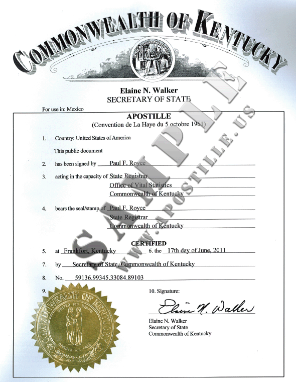 Authentications of Documents State Kentucky